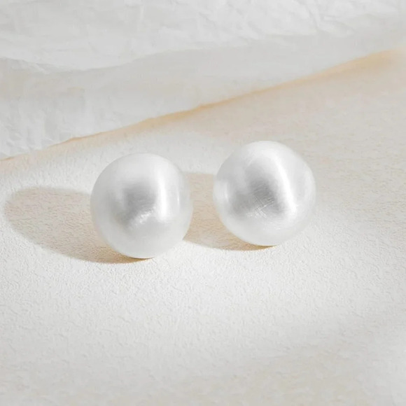 Women Stud  Earrings Half-ball Mattle Gold Sliver Studs 14K Brushed Button - Picture 5 of 7